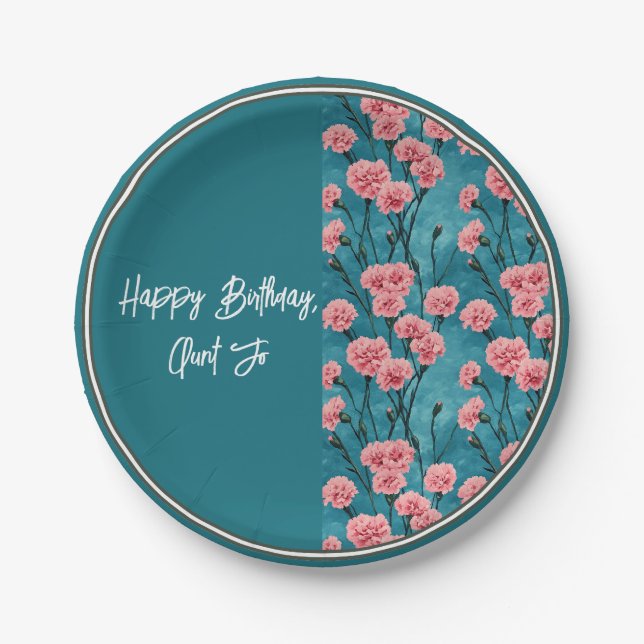 Pink Carnations Half Text Paper Plate (Front)
