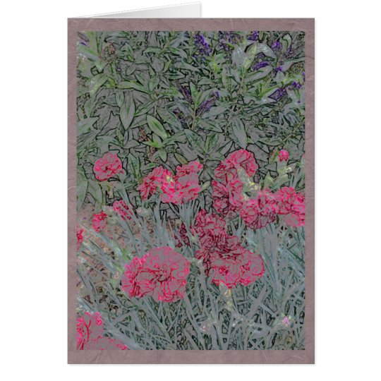 Pink carnations in a summer garden card