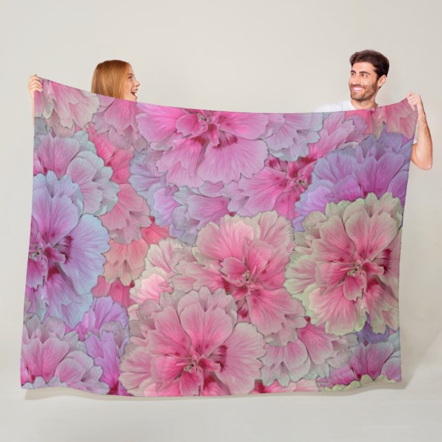 Pink Carnations in vintage style Fleece Blanket (In Situ)