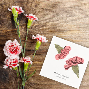 Pink Carnations Luxe Modern Floral Wedding Napkin