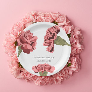 Pink Carnations Luxe Modern Floral Wedding Paper Plate