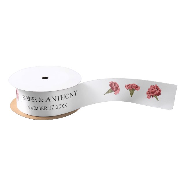 Pink Carnations Luxe Modern Floral Wedding Satin Ribbon (Spool)