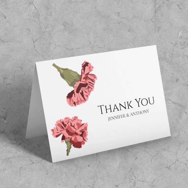 Pink Carnations Luxe Modern Floral Wedding Thank You Card (Creator Uploaded)