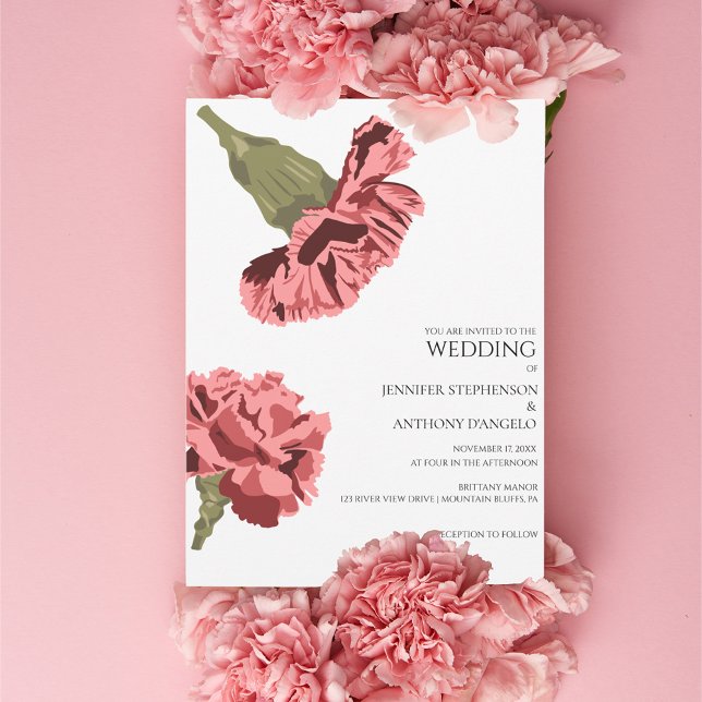 Pink Carnations Modern Floral Custom  Invitation (Creator Uploaded)
