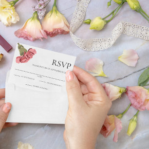 Pink Carnations on White Modern Floral RSVP Card
