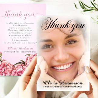 Pink Carnations Soft White Photo Memorial Thank You Card