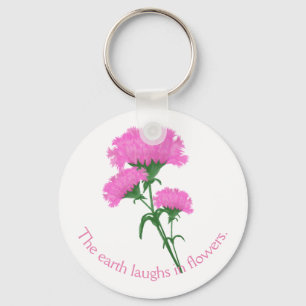 Pink Carnations with Customisable Text Key Ring