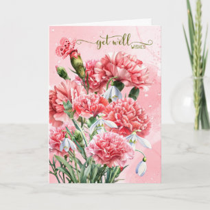 Pink Carnations with Snowdrop Flowers Get Well Card