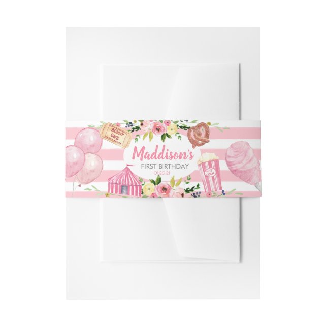 Pink Carnival Birthday belly band ring Invitation Belly Band (Front Example)