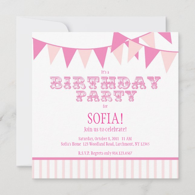 Pink Carnival Birthday Party Invite (Front)