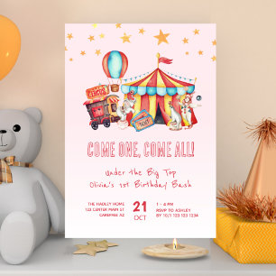 Pink Carnival Circus 1st Birthday Bash Invitation