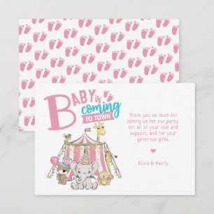 Pink Carnival Circus Baby Shower Thank You Card