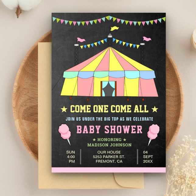 Pink Carnival Circus Girls Baby Shower Invitation (Creator Uploaded)