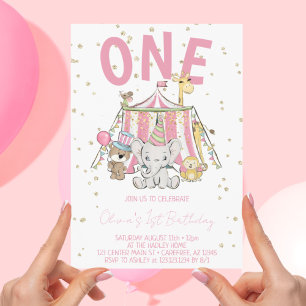 Pink Carnival Circus Kid's 1st Birthday Invitation