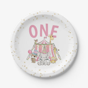 Pink Carnival Circus Kid's 1st Birthday Paper Plate