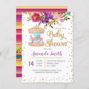 Pink Carousel Baby Shower invitation