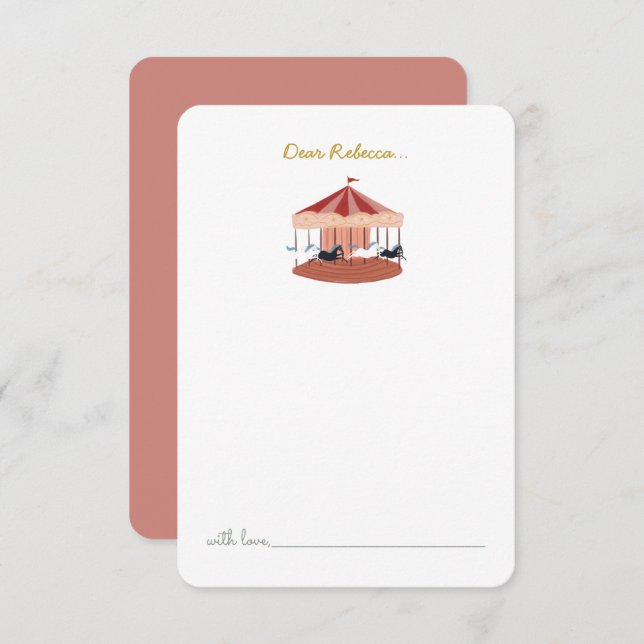 Pink Carousel Birthday Time Capsule Thank You Card (Front/Back)