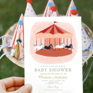 Pink Carousel Carnival Circus Baby Shower Invitation