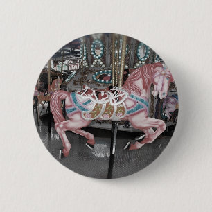 Pink carousel horse 6 cm round badge