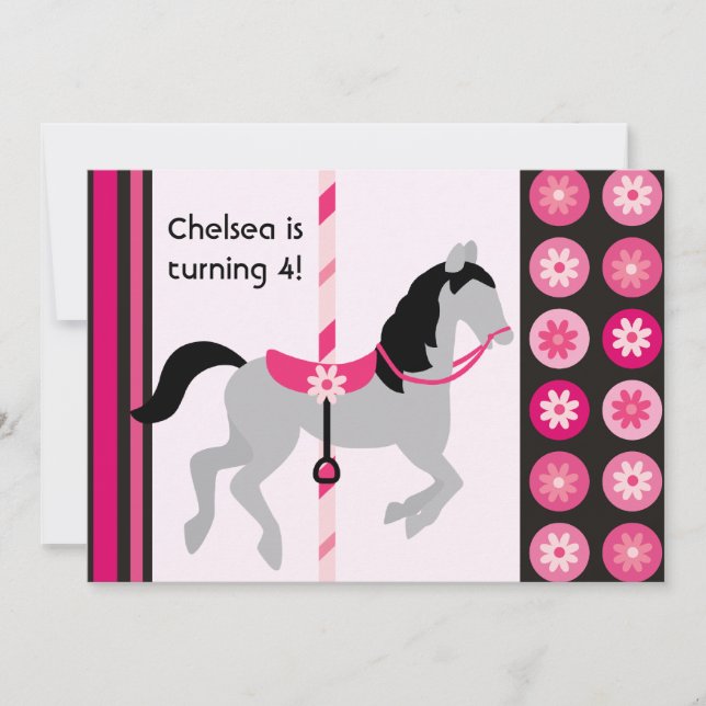 Pink Carousel Horse Birthday Invitation (Front)