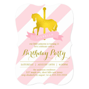 Pink Carousel Horse Birthday Party Invitation