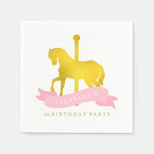 Pink Carousel Horse Birthday Party Napkin
