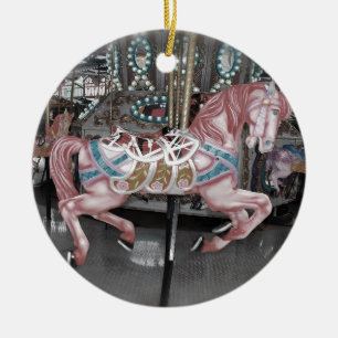 Pink carousel horse ceramic ornament