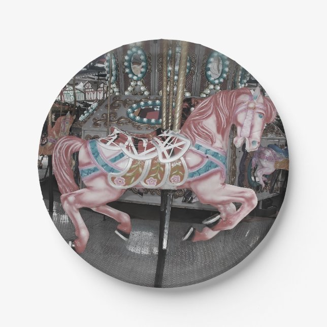 Pink carousel horse paper plate (Front)