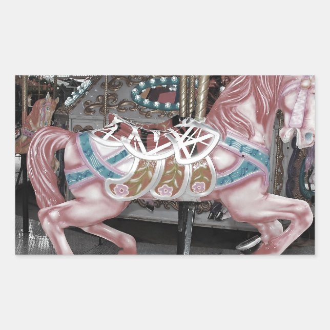 Pink carousel horse rectangular sticker (Front)