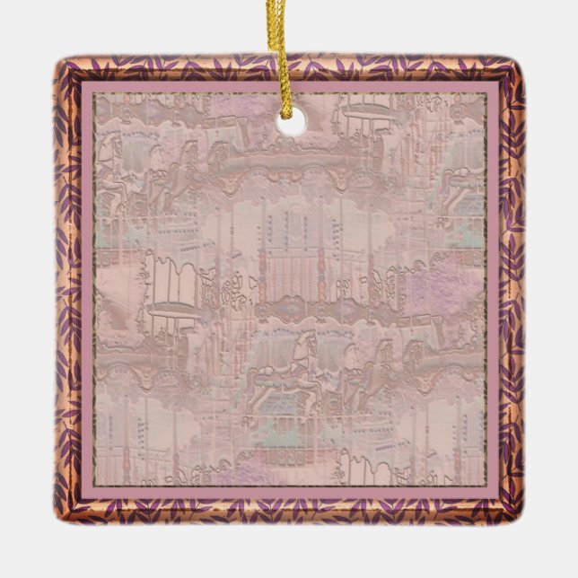 Pink Carousel Horses Ceramic Ornament (Front)
