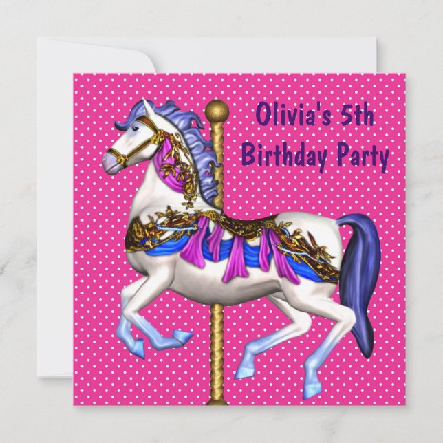 Pink Carousel Pony Girls 5th Birthday Party Invitation (Front)