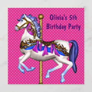 Pink Carousel Pony Girls 5th Birthday Party Invitation