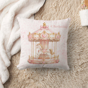 Pink Carousel Princess Birthday Party Cushion