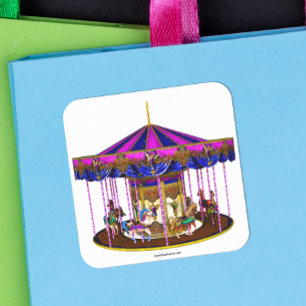 Pink Carousel Square Stickers