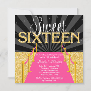 Pink Carpet Gold Glam Hollywood Sweet 16 Birthday Invitation