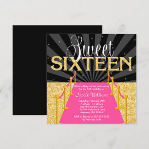 Pink Carpet Gold Glam Hollywood Sweet 16 Birthday Invitation