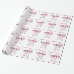 Pink Carriage Baby Girl Wrapping Paper
