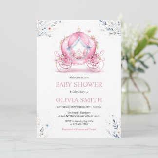 Pink Carriage Baby Shower Invitation
