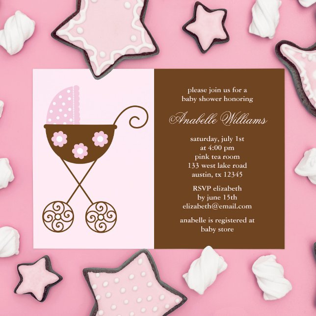Pink Carriage Girl Baby Shower Invitation (Creator Uploaded)