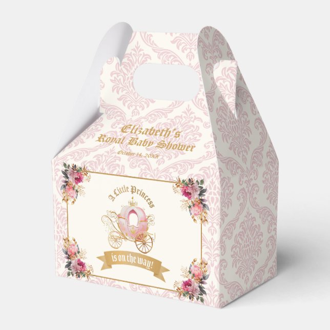 Pink Carriage Princess Fairytale Baby Shower  Favour Box (Front Side)