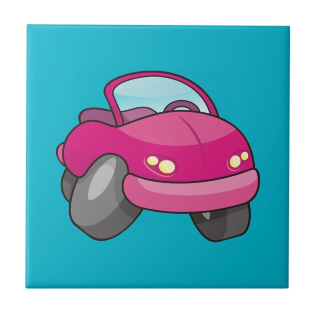 Pink Cartoon Car Ceramic Tile (Front)