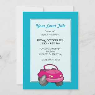 Pink Cartoon Car Invitation