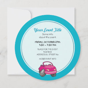 Pink Cartoon Car Invitation
