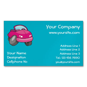 Pink Cartoon Car Magnetic Business Card