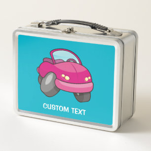 Pink Cartoon Car Metal Lunch Box