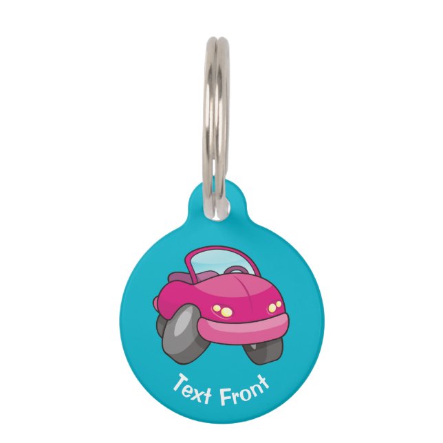 Pink Cartoon Car Pet ID Tag (Front)