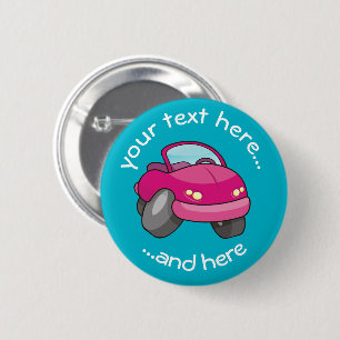 Pink Cartoon Car Pinback Button