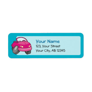 Pink Cartoon Car Return Address Label