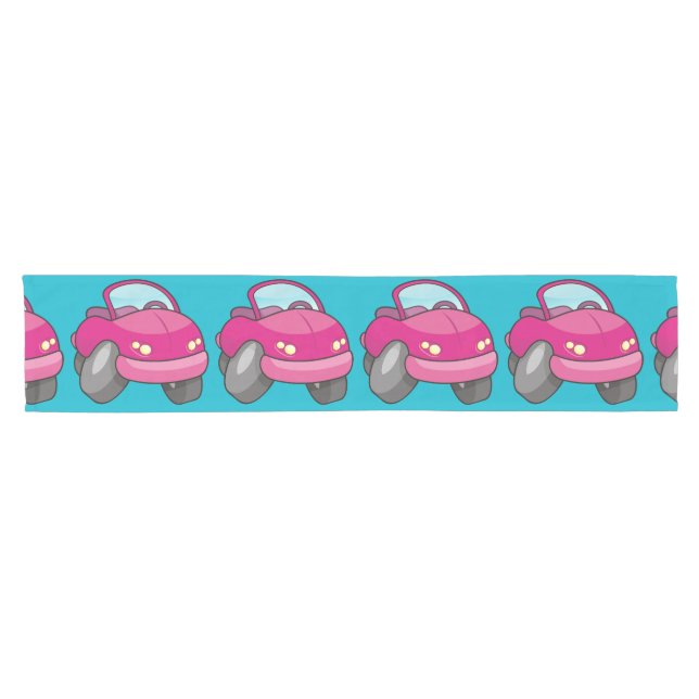 Pink Cartoon Car Short Table Runner (Horizontal)