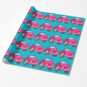 Pink Cartoon Car Wrapping Paper